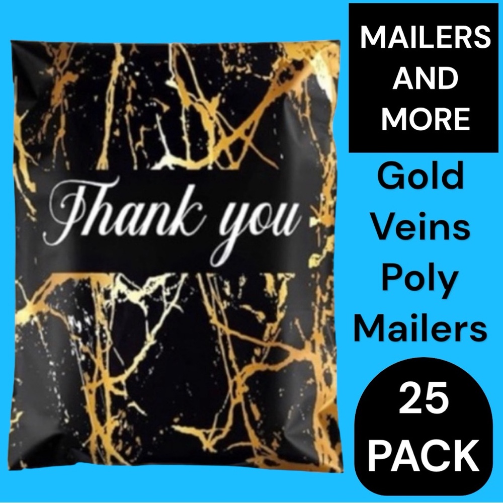 25 10X13 Poly Mailers Black Gold Veins Shipping Envelopes Bags PRICE IS FIRM - Picture 5 of 10